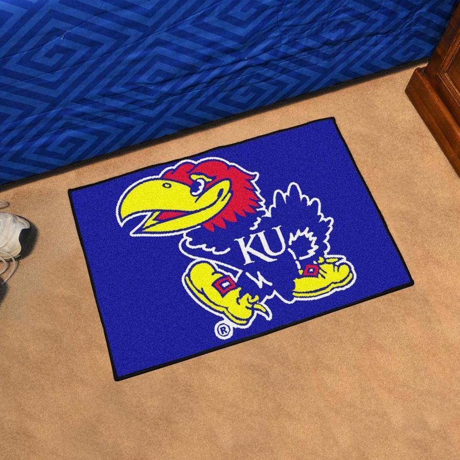 FANMATS Kansas Jayhawks 1-1/2-ft x 2-1/2-ft Blue Rectangular Indoor Door Mat