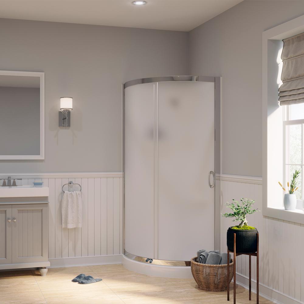 Breeze 32 in. L x 32 in. W x 76 in. H Corner Shower Kit with Frosted Glass, Shower Base and Wall in White