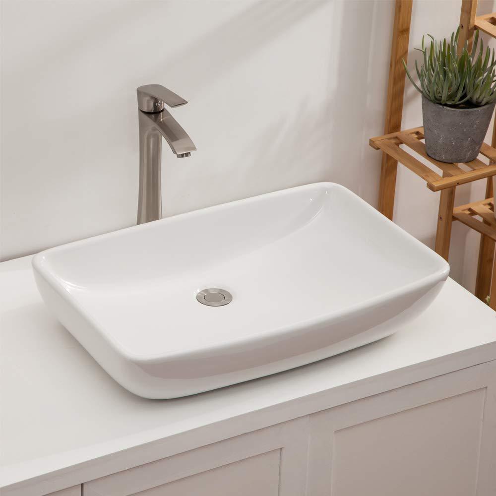 24 in. x 15 in. Modern Rectangle Bathroom Above in White Porcelain Ceramic Vessel Vanity Sink Art Basin