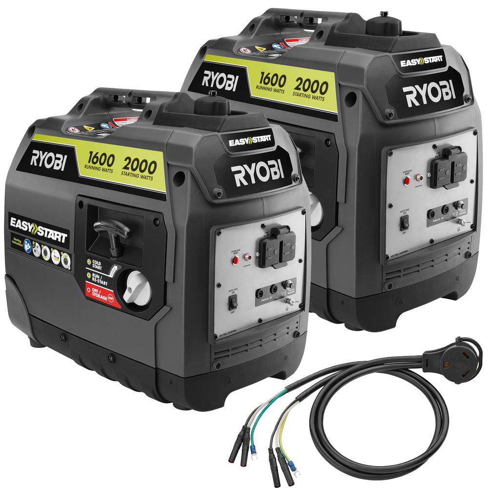 RYOBI 2,000-Watt Gray Gasoline Powered Digital Inverter Generator with Parallel Combo Kit