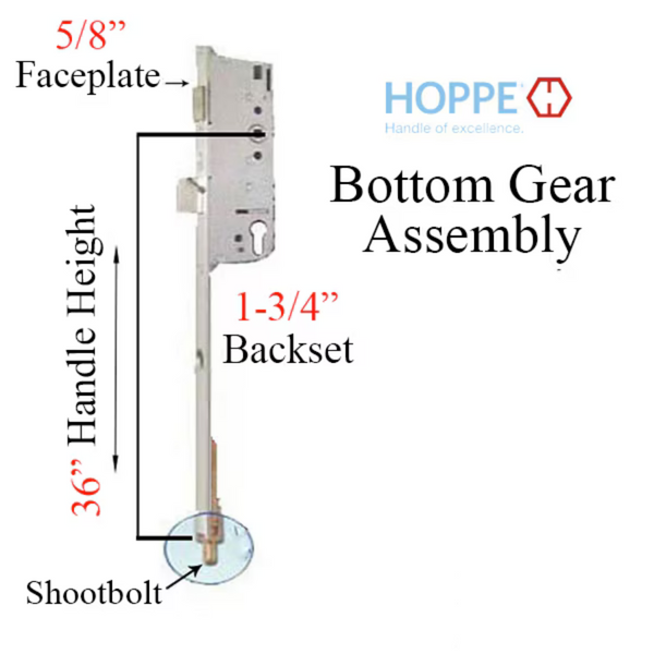 Hoppe 16 mm Manual Shootbolt Gear, Hoppe 45/92mm, 36 Inch Handle Height - SS