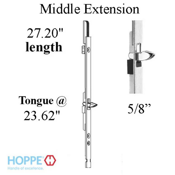 HOPPE 16mm Manual Middle Extension Shootbolt-Tongue @ 23.62", 27.20" Length 8778703