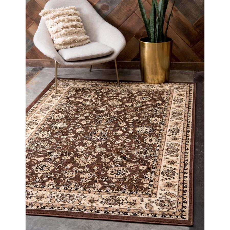 Unique Loom Washington Sialk Hill 8 x 10 Brown Indoor Floral/Botanical Oriental Area Rug