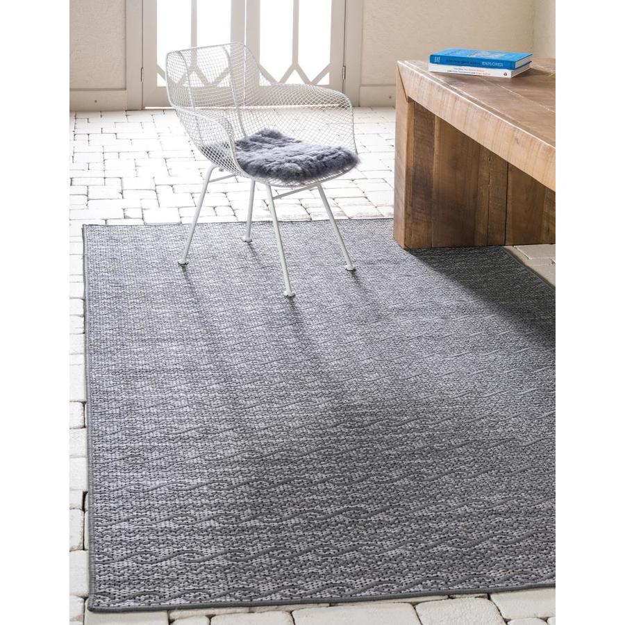 Unique Loom Links Outdoor 6 x 9 Gray/Light Gray Indoor/Outdoor Stripe French Country Area Rug