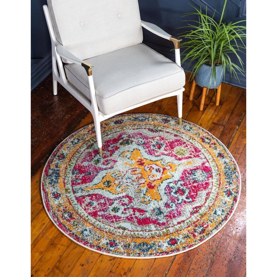 Unique Loom Haring Vita 8 x 8 Multi/Ivory Round Indoor Medallion Oriental Area Rug