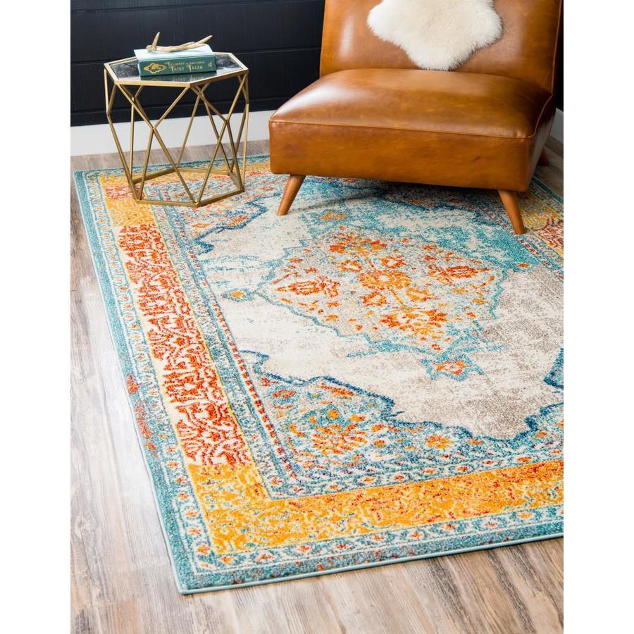Unique Loom Da Vinci Vita 4 x 6 Blue/Orange Indoor Medallion Oriental Area Rug