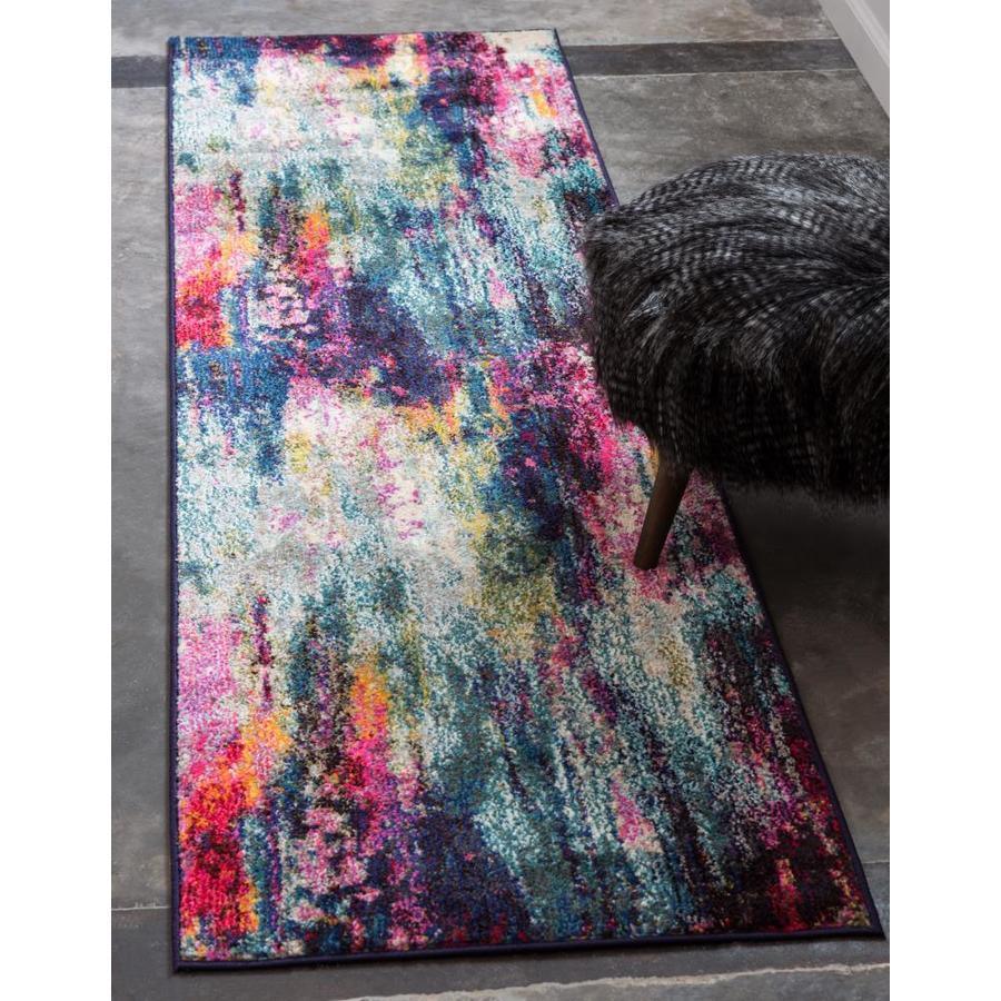 Unique Loom Sunset Chromatic 2 x 7 Multi/Light Blue Indoor Abstract Bohemian/Eclectic Runner