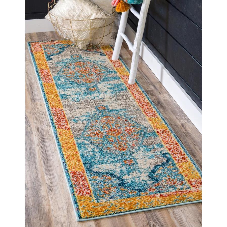 Unique Loom Da Vinci Vita 3 x 10 Blue/Orange Indoor Medallion Oriental Runner