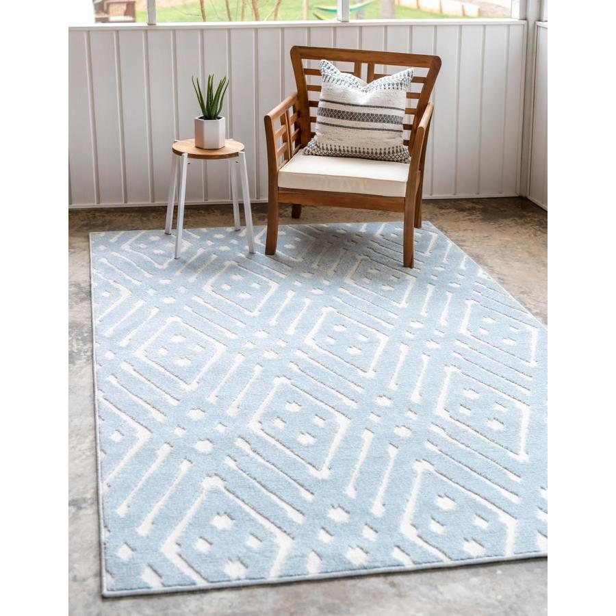 Unique Loom Ella Sabrina Soto Outdoor 4 x 6 Light Blue Indoor/Outdoor Geometric French Country Area Rug