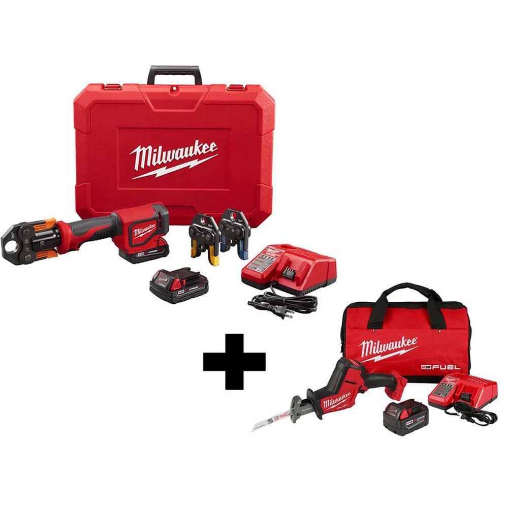 M18 18-Volt Lithium-Ion Cordless Short Throw PEX Press Tool Kit with Free M18 FUEL HACKZALL Saw Kit