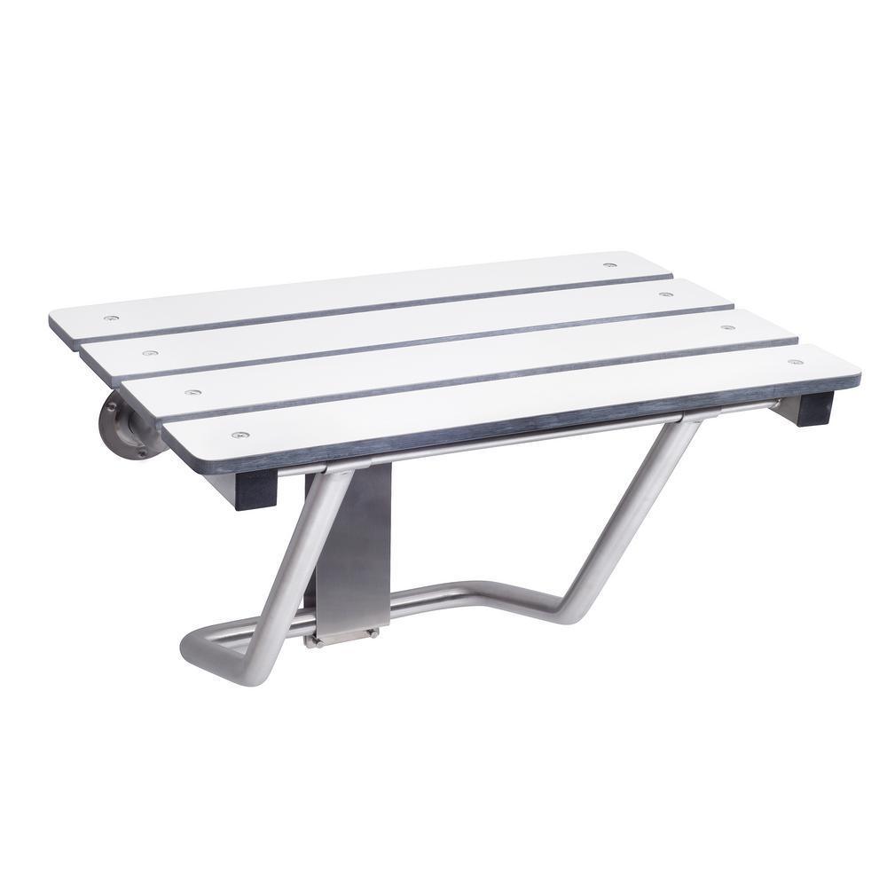 22 in. W x 16 in. D Rectangular White Phenolic Slatted Folding Shower Seat with Wall Bracket Mount