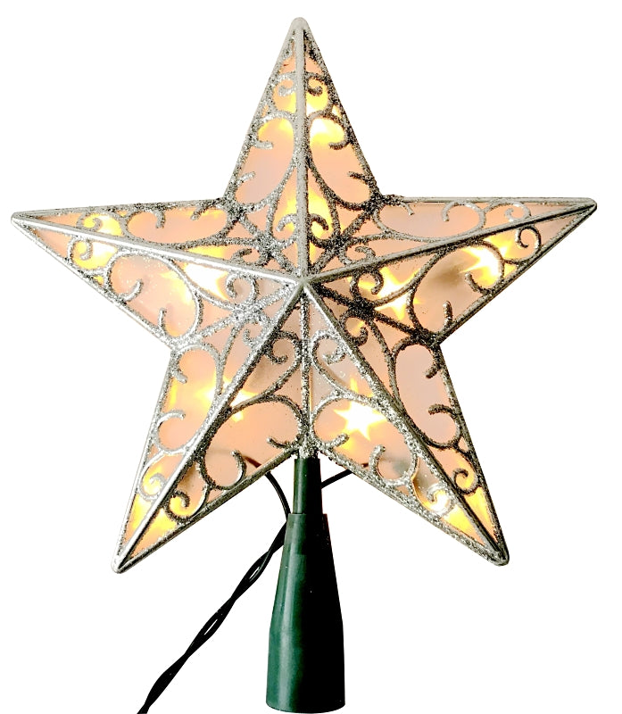Hometown Holidays 36509 Christmas Ornament, 10 in H, Star, Tree Topper, Mini Light Bulb, Plastic Green Wire