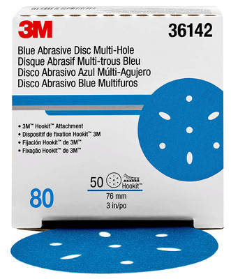 3M 3" 80+Grit Multi-hole Hookit Blue Abrasive Disc (36142)