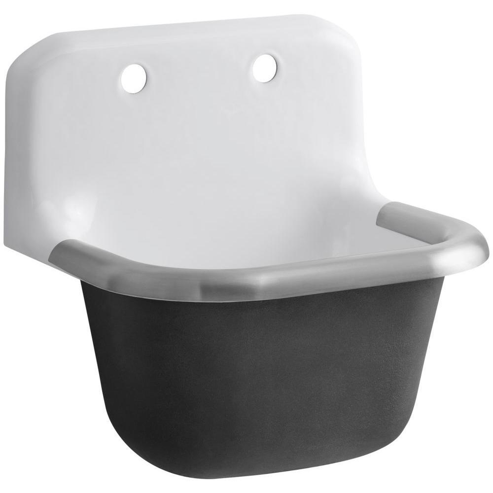 Bannon 22-1/4 in. x 18-1/4 in. Cast Iron 2-Hole Wall Mount Utility, Laundry, Service Sink in White
