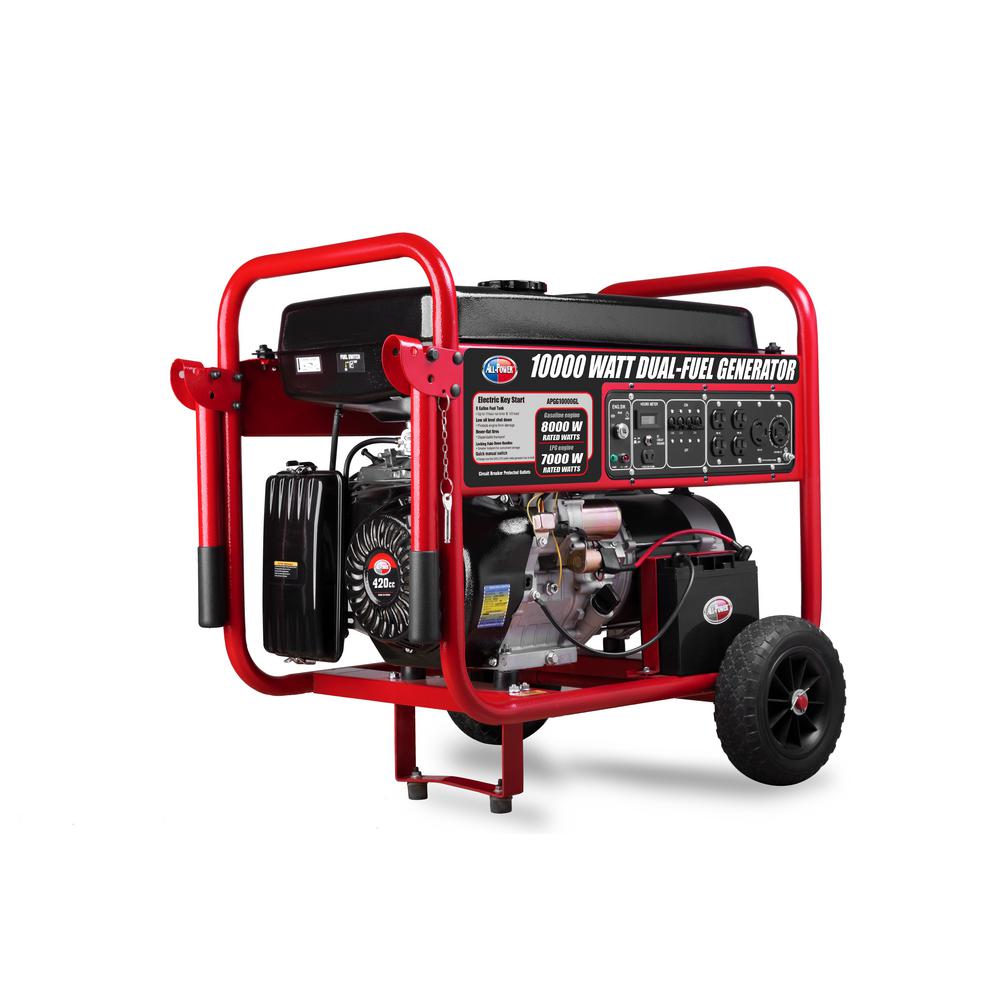 All Power 10000-Watt Dual Propane and Gasoline Powered Electric Start Portable Generator with Jiang Dong Engine