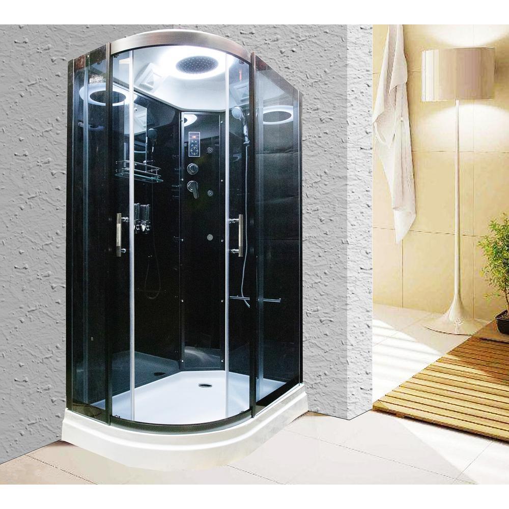 Lavish 31-1/2 in. L x 47 in. W x 84 in. H Oblong Corner Shower Stall Kit in Black with Easy Fit Drain RH