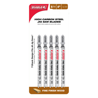 Freud Diablo 4 in. 10 TPI High Carbon Steel T-Shank Jig Saw Blades for Fine Finish Cuts in Wood DJT101B5