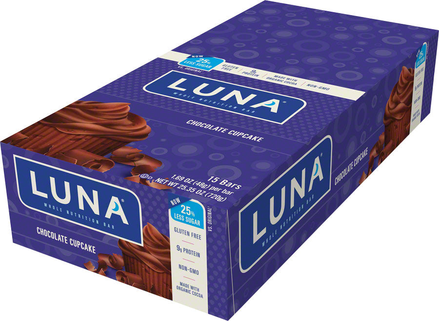 Clif Luna Bar Chocolate Cupcake Box of 15 Vitamins Minerals Nutrients GMO Free