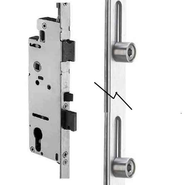 Hoppe Multipoint 1.38" Backset Automatic Gear with Bottom Two Roller Extension