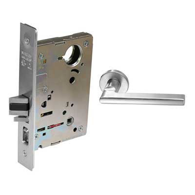 Sargent 8270-24V-LNMD-26D Electric Mortise Lock, Fail Safe, 24V, LA Keyway, LN Rose, MD Lever, Field Reversible, Satin Chrome