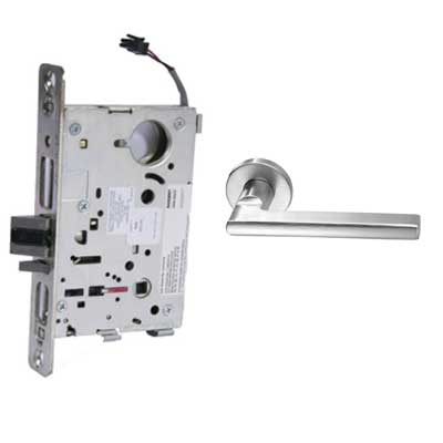 Sargent 8271-24V-LNMD-26D Electric Mortise Lock, Fail Secure, 24V, LA Keyway, LN Rose, MD Lever, Field Reversible, Satin Chrome