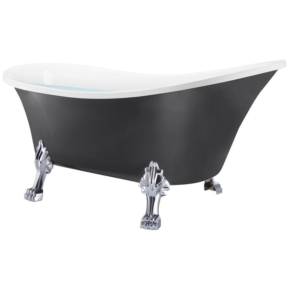 60 in. Fiberglass Single Slipper Clawfoot Non-Whirlpool Bathtub in Glossy Black