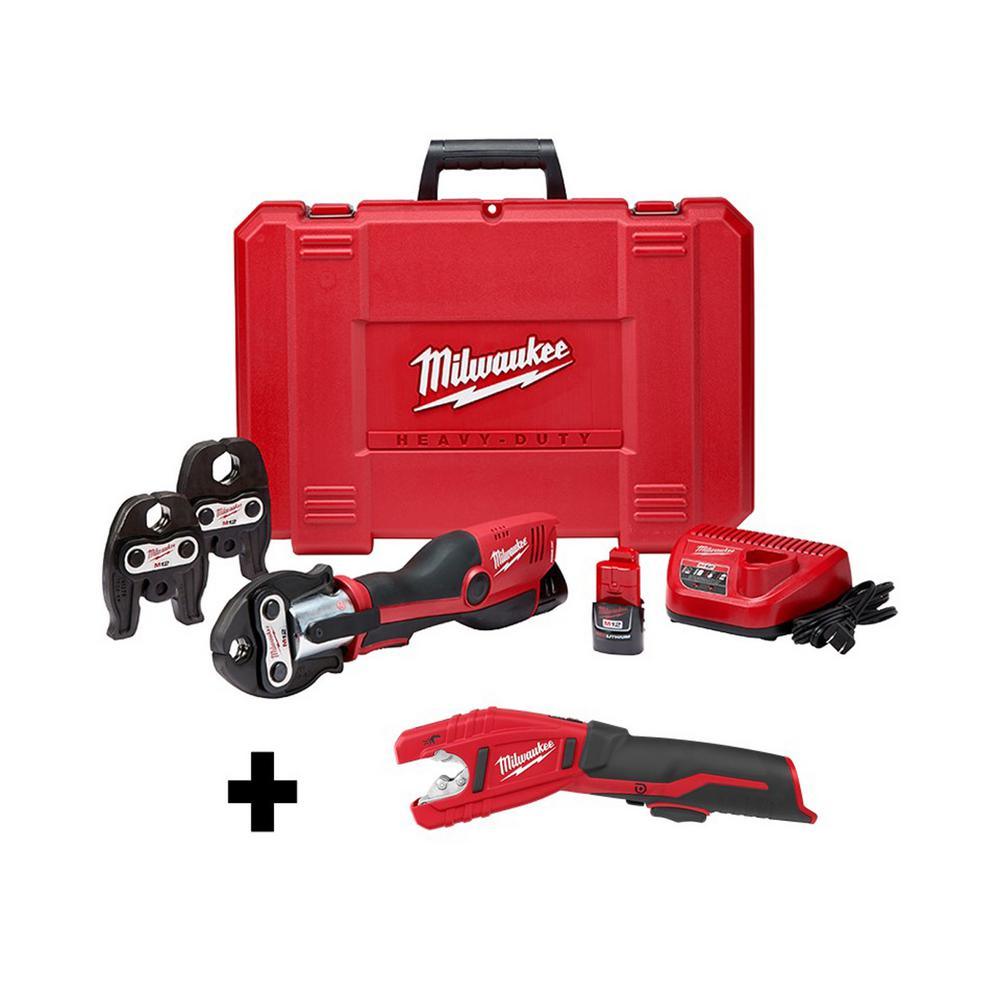 M12 12-Volt Lithium-Ion Force Logic Cordless Press Tool Kit with Free M12 Copper Tubing Cutter (3 Jaws Included)