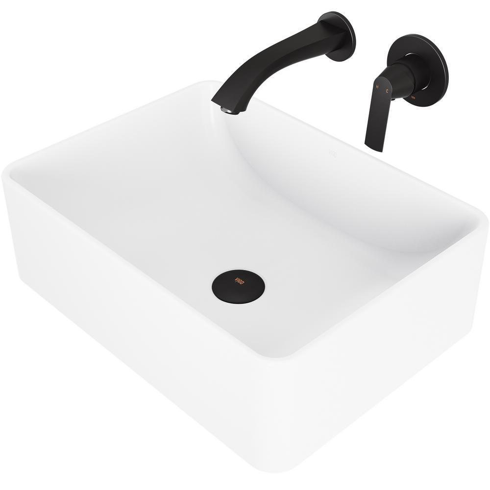 Amaryllis Matte StoneTM Vessel Bathroom Sink Set with Aldous Wall Mount Faucet in Matte Black