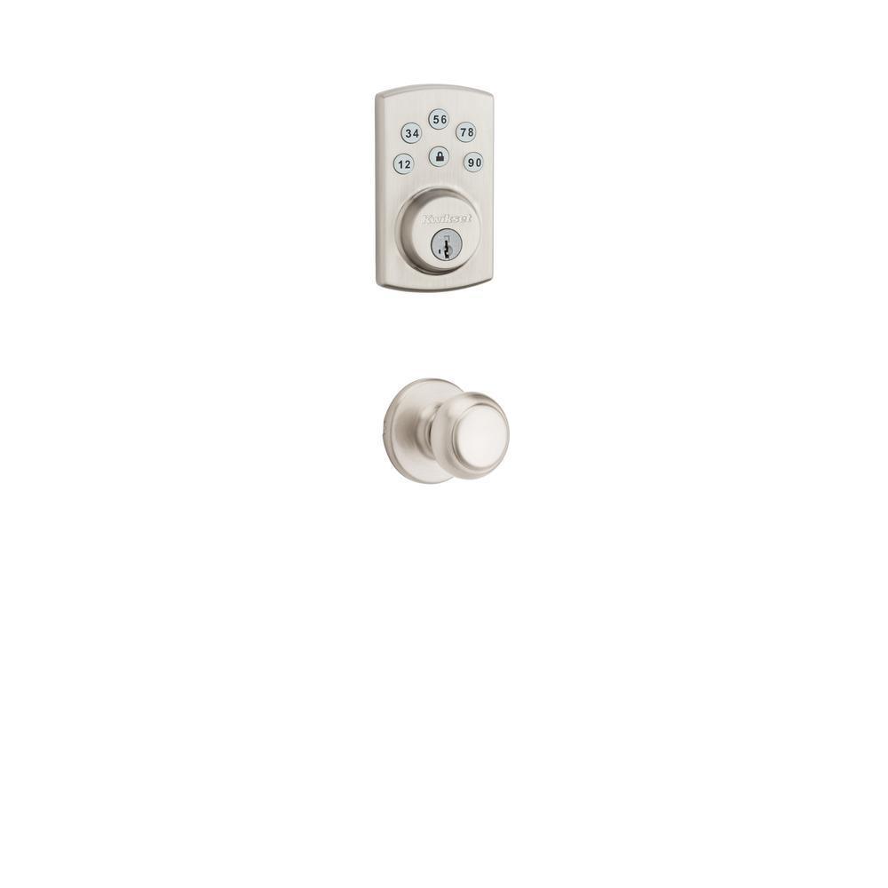 Powerbolt2 Satin Nickel Single Cylinder Electronic Deadbolt Featuring SmartKey Security and Cove Passage Knob