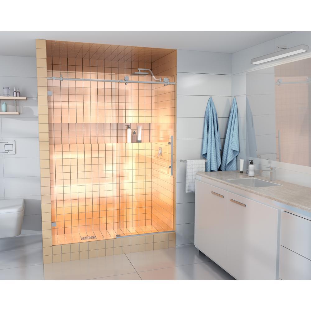 52 in. - 56 in. x 78 in. Frameless Sliding Shower Door in Brushed Nickel with Handle