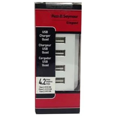 White Usb Charger With Four Outlets For Multiple Device Charging