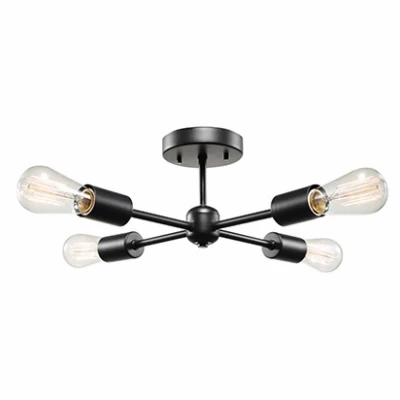 Vane Four-light Semi-flush Mount Ceiling Fixture In Matte Black Finish
