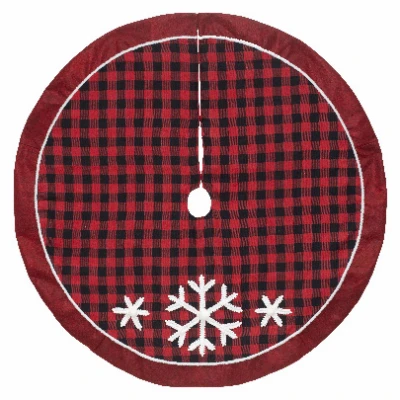 Christmas Tree Skirt Red And Black Plaid Pattern 48 Inch Diameter