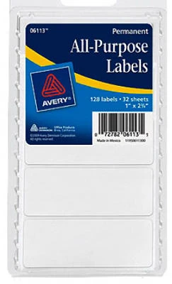 All-purpose Labels, White, Rectangle, 1 X 2.75 In., 128-ct.