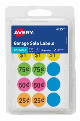 Garage Sale Labels, Assorted Neon Colors, Round, .75-in., 315-ct.