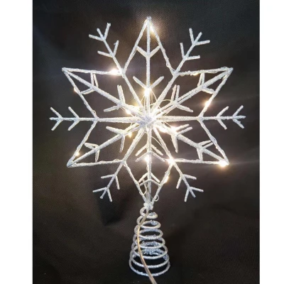 Lighted Snowflake Tree Topper With 20 Warm White Led Lights, Battery Operated Timer, 12 Inch