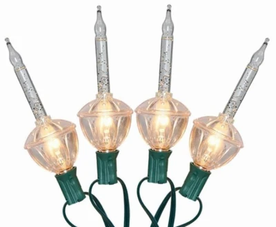 Traditional Bubble Light Set With Silver Glitter, Seven Lights, Six Feet Long