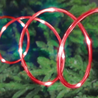 Led Micro Dot Christmas Tube Light Set With Red Lights, Silver Wire, Timer And Battery Operated, 15 Feet