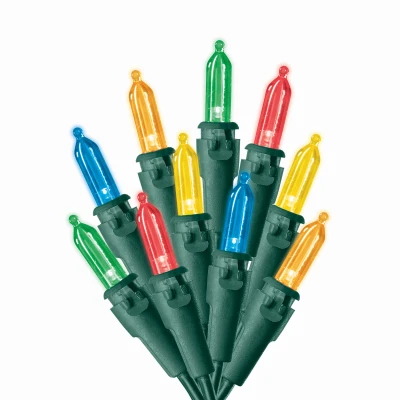 Led Mini Christmas String Lights Multi Color 50 Count Timer And Battery Operated