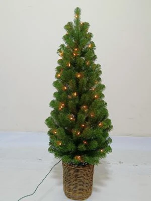 Entryway Artificial Christmas Tree, Montclair Spruce, 70 Clear Lights, Brown Pot, 4 Ft.