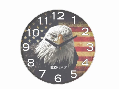 Bald Eagle & American Flag Wall Clock, Indoor/outdoor Use, 12.5 In.