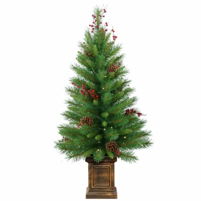 Woodland Berry Artificial Entrance Tree With 50 Clear Lights, 4 Feet Tall