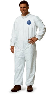 Collared Disposable Coveralls With Zip Closure, White, Large Size, 25 Pieces Pack