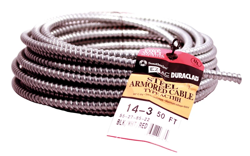 50 Ft. 14/3 Ac Armored Cable Electrical Wire - Ul Listed