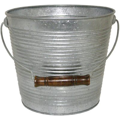 10 Inch Galvanized Ribbed Metal Planter With Handle For Indoor And Outdoor Use