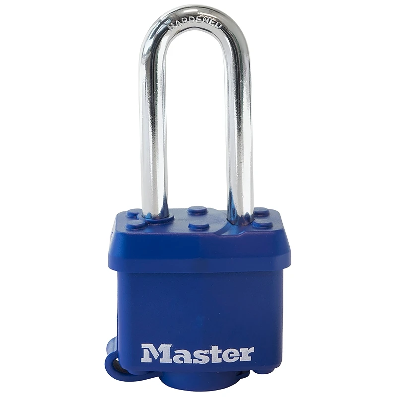 1 And 1/2 Inch Keyed Laminated Padlock With Blue Weatherproof Cover And 2 Inch Long Shackle