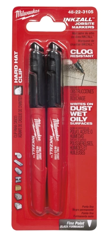 Inkzall Jobsite Markers, Fine Point, Black, 2-pk.
