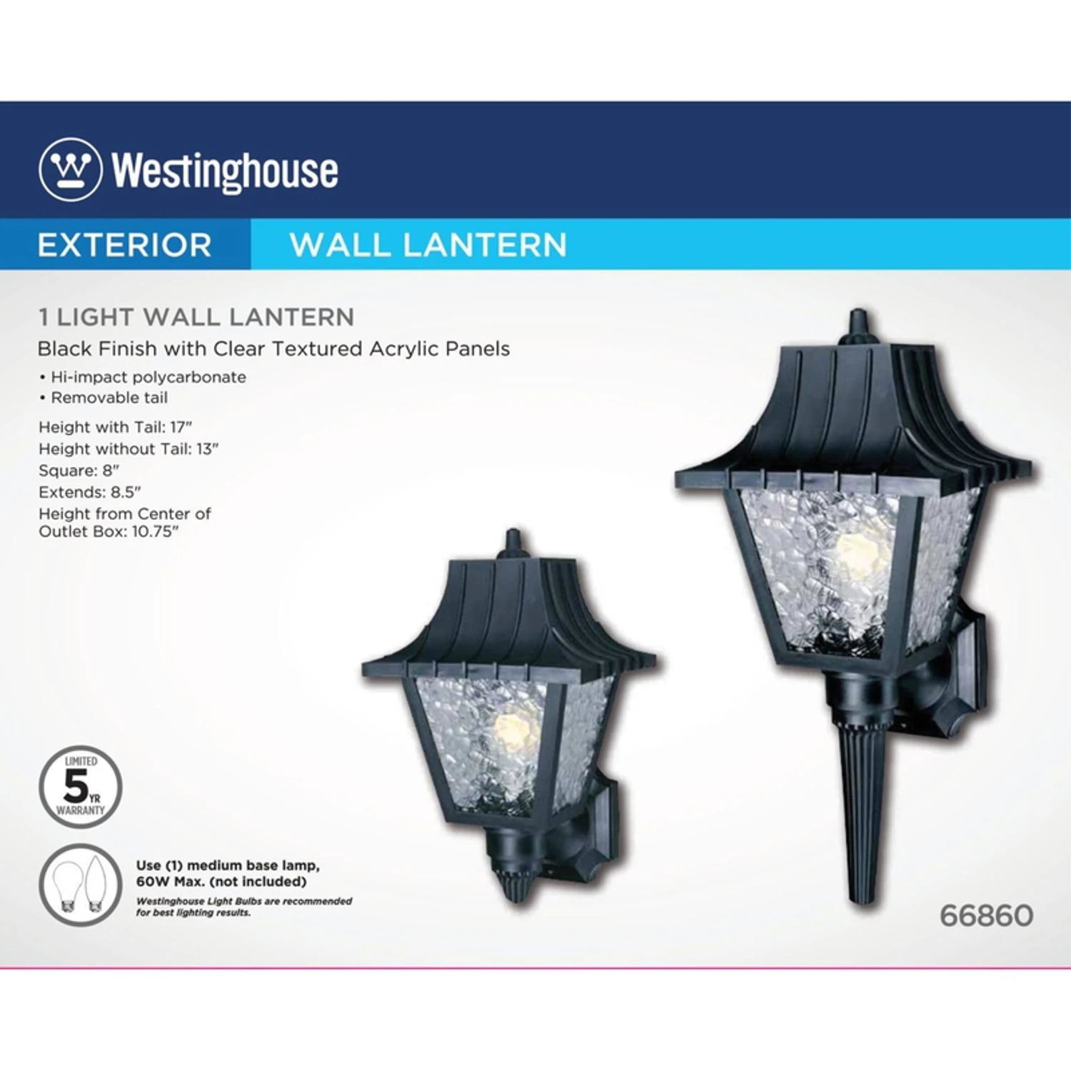 60-watt Single-light Outdoor Wall Lantern With Clear Glass And Black Finish