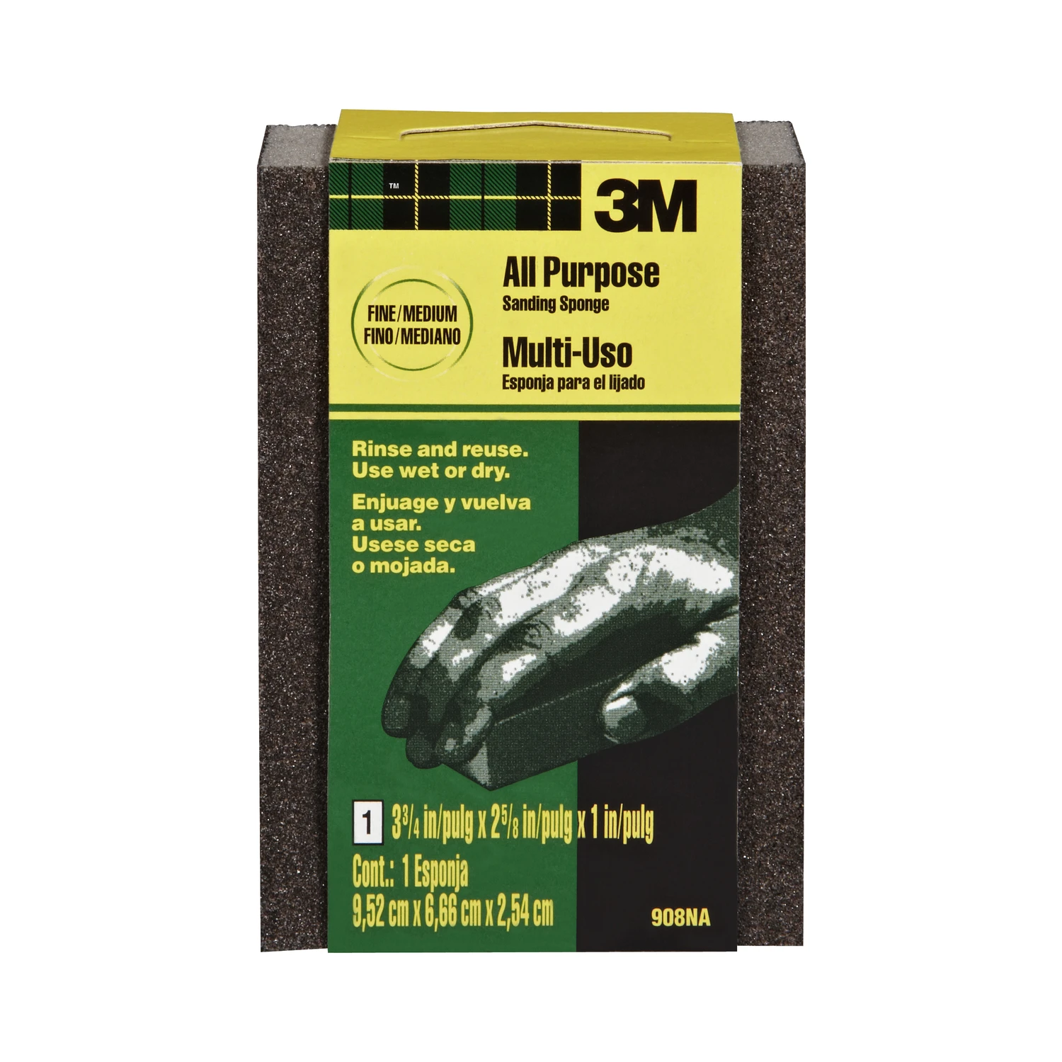 Fine And Medium Grit Flexible Sanding Sponge, 3.75 By 2.625 By 1 Inch