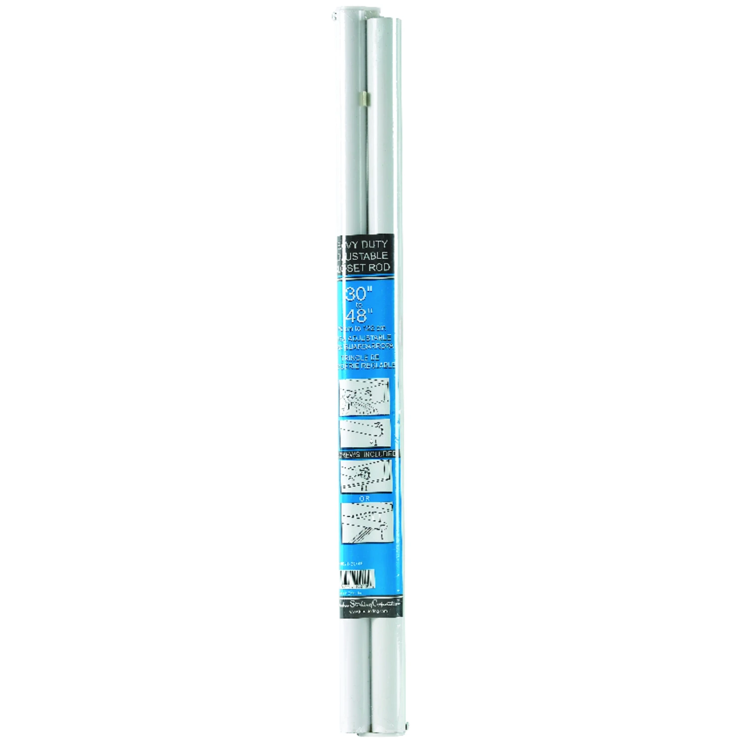 Adjustable Closet Rod, White Finish, Extends From 30 Inches To 48 Inches